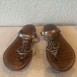 Sam Edelman GG Abby Silver Signature Slide Thong Sandals